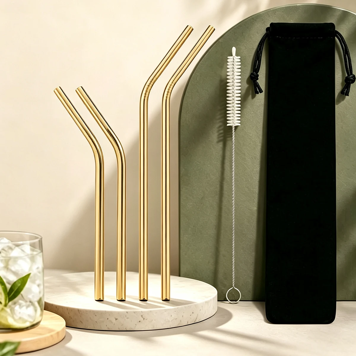 Coffee Tea Bags - 4pcs Reusable Metal Bent Straw Set