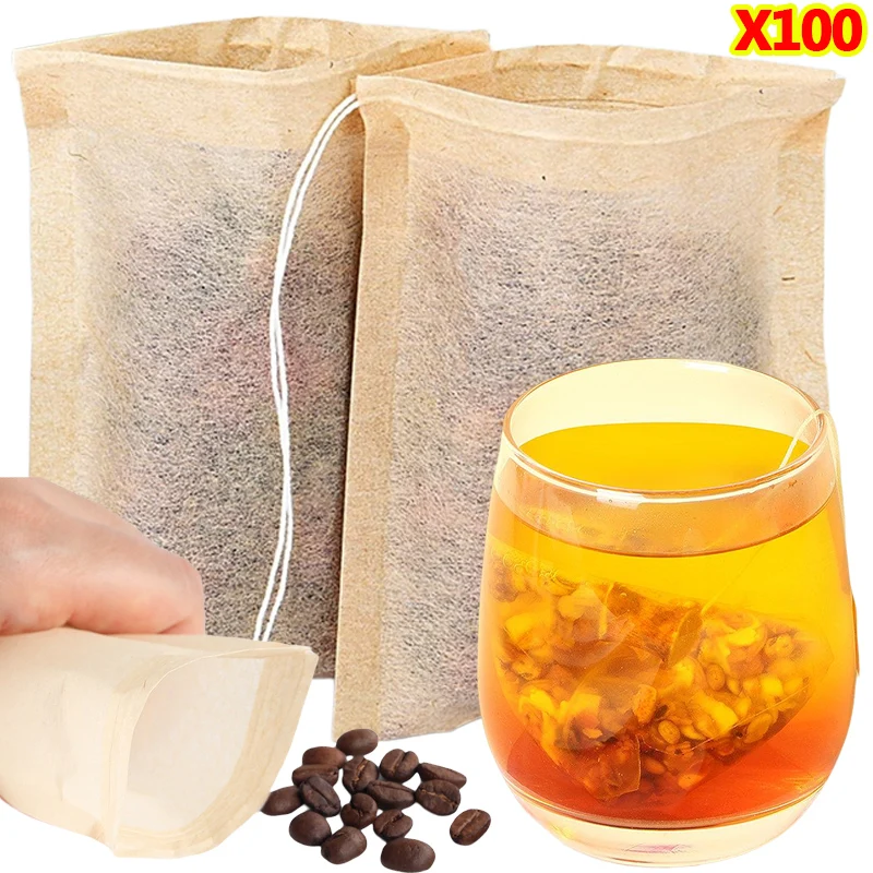 100Pcs Teabags with Drawstring - đánh giá và giá Coffee Tea Bean Leaf